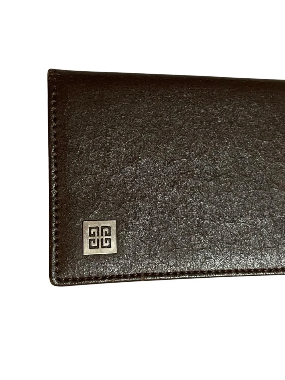 ⁠Vintage Givenchy Brown Leather Bifold Card Holder Wallet 4G Logo⁠